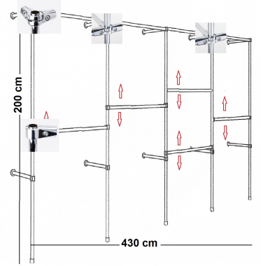 Wandregalsystem Garderobensystem Zubehör Aufbau Anleitung Skizze Verbinder Endkappen Füsse Wandanschluss Wandbefestigung Rundrohre Chrom Art Nr W18