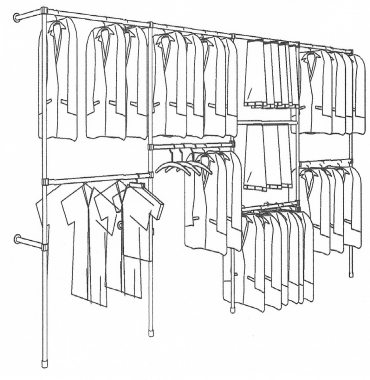 Wandregalsystem Garderobensystem für Hängegarderobe 200x430 cm breit und 40 cm tief sehr stabile Ausführung direkt vom Hersteller Wandanschluss Wandbefestigung Rundrohre verchromt Art Nr W18