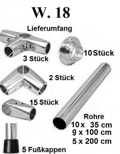 Wandregalsystem Garderobensystem Lieferumfang Verbinder Wandbefestigung Rundrohre Chrom Art Nr W18